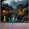 Aidatain Fairytale World Scenery Tapestry Town River Bridge Tapestry a Large 80" 60" Flannel Fabric Landscape Wall Art Hanging for Kids Boys Girls Room Bedroom Dorm Decor GTZYAT376
