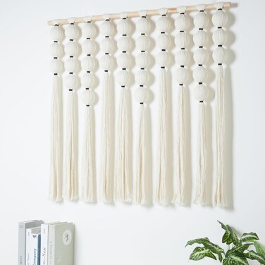 RUIZHIXUAN Large Macrame Wall Hanging Macrame Ball Wall Hangings Tapestry Cotton Textile Boho Wall Decor Art Bohemian headboard Handwoven 39" Wx38&acirc;&euro; L(Cream)