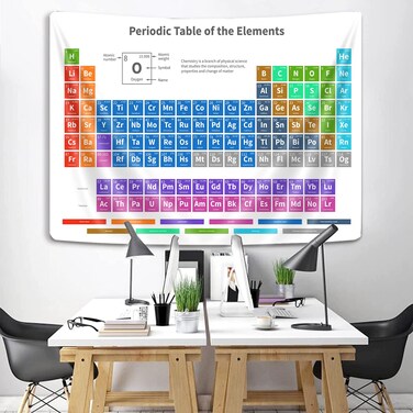 Uokiuki Periodic Table of the Elements Tapestry, Science Chemistry Chart Tapestry, Teachers Students Educational Tapestry Wall Hanging for Classroom Bedroom Living Room Dorm 40 X 28 Inch