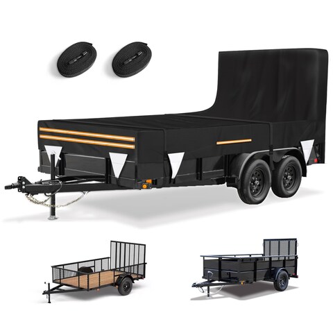 7 x 14 Windproof Utility Trailer Cover, 600D Waterproof Heavy Duty Cover with Rear Landscape/Tailgate Ramp with Windproof Ropes Fits 7 x 14 FT Trailers