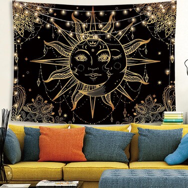 Lunerfex Hippie Sun and Moon Tapestry Bohemian Tapestry Aesthetic Cute Tapestry for Bedroom and Living Room Decor Sun 60&Atilde;&mdash;80 Inches