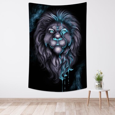 KOYI Cool Lion King Tapestry Lion Flowing Blue Wall Hanging, Neferum Art Wall Art Prints for Bedroom Living Room Dorm Room, Blue Black, 60" L &Atilde;&mdash; 40&Ecirc;&ordm; W