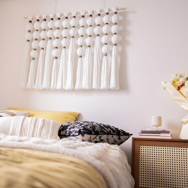 Remmdan Large Macrame Wall Hanging: Extra Large Macrame Wall Decor, Boho Sphericity Fibre Yarn Art, Handmade Bohemian Woven Tapestry for Living Room Bedroom Wedding, 39" W x 30" L, White