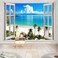 Ocean Beach Tapestry, Hawaii Sea Nature Fake Faux Window Art Tapestries Wall Hanging For Bedroom College Dorm Living Tropical Summer Room Office Decor 60X40" Aesthetic Poster