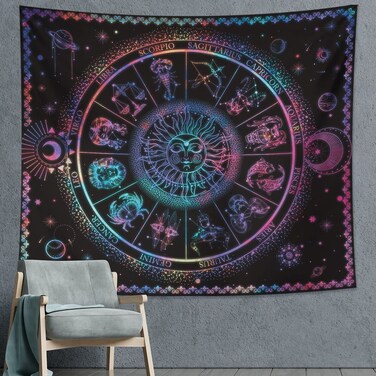 DESIHOM 12 Constellation Tapestry Astrology Tapestry Zodiac Tapestries Trippy Tapestry Psychedelic Sun Tapestry for Bedroom Living Room Dorm Decor 59x51 Inch