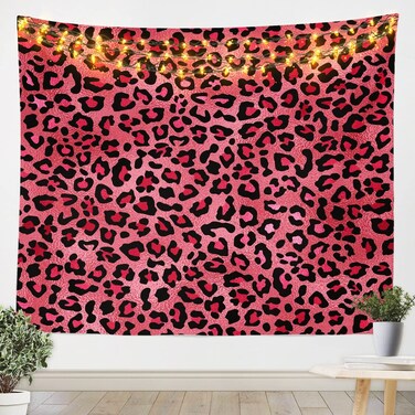 Pink Leopard Print Tapestry Cheetah Wall Hanging for Kids Teens Girls Room Decor, Wild Animal Skin Texture Wall Blanket Tapestries Romantic Fashion Wall Art Hanging, Large 59.1 x 82.7 Inches