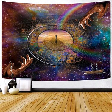 Delur Clock Time Travel Tapestry Galaxy Universe Starry Sky Tapestry Wall Hanging Milky Way Outer Space Abstract Tapestry Psychedelic Nebula Tapestry for Bedroom Living Room Home Decor (51.2" x 59.1")