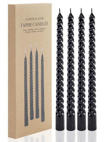 Walk Diary Halloween Candles Non-Toxic Candles Thread Design Candle Sticks 10 inches Black Taper Candles Set of 4 Ture Dripless Halloween Candlesticks Smokeless Clean Burning Black Candles