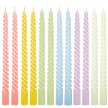 Whaline 12Pcs 10 Inch Cream Spiral Taper Candles 6 Colors Dripless Twisted Wax Candles Long Unscented Smokeless Candle Sticks for Holiday Birthday Celebration Home Party Dining Table Supplies