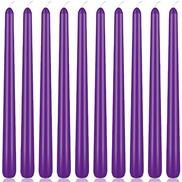 10 Inch Purple Taper Candles, 10 Pack Unscented Candlesticks for Dinner Wedding Christmas Seasonal Celebration and Home Decoration