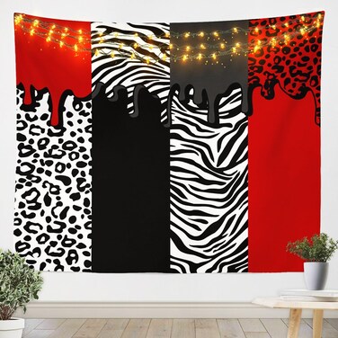 jejeloiu Leopard Tapestry for Girls Boys Kids Large 59"x82" Red Black White Cheetah Wall Blanket Room Decorative Animal Print Wall Hanging Safari Zebra Wall Art