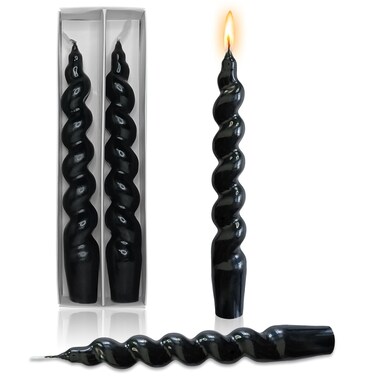 7.5 Inch Spiral Taper Candles Set of 2 Handmade,Twisted Candlesticks Twirl Candle Dripless Short Candle Sticks Taper Candles for Dinner Wedding Emergency(Black)