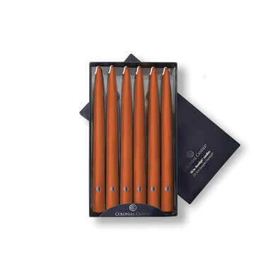 Colonial Candle Unscented Taper Candle, Handipt Collection, Pumpkin, 10 in, Pack of 12 - Up to 8 Hours Burn
