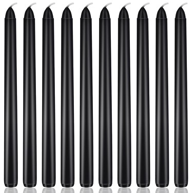 10 Inch Black Taper Candles, 10 Pack Unscented Unscented Candlesticks for Halloween Seasonal Celebration Memorial and Daily Home Decoration