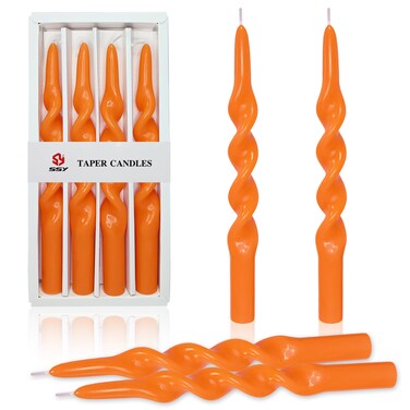 10 Inch Taper Candles Spiral Candlesticks Unscented Candles Handmade Twisted Candlesticks Odorless Candles for Weddings Dinner Christmas,Set of 4(Orange)