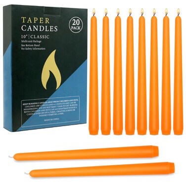 20 Pcs Orange Taper Candles, 10&Atilde;&mdash;7/8 Inch Thin Candlesticks, Great for Halloween Fall Harvest Dinner Party and Emergency