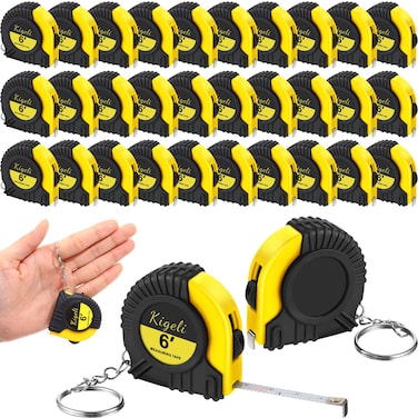 Kigeli 50 Pcs 6ft/2 Meter Mini Measuring Tape Keychains Small Tape Measure Keychain Bulk Set Functional Mini Retractable Measuring Tape Keychains with Slide Lock for Engineer Crafter (Yellow)
