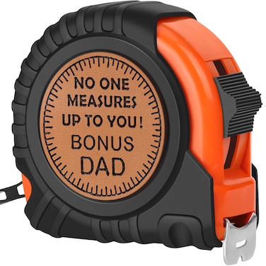 Step Dad Tape Measure Birthday Gifts Fathers Day Bonus Dad Gifts from Daughter Son, Bonus Dad Stepdad Step Father in Law Gifts, Genuine Leather Engraved 25 FT Tape Measure Tools Gifts for Bonus Dad