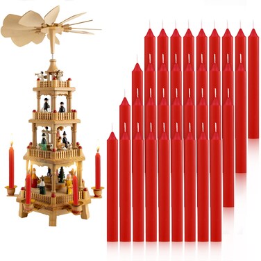 36 Pcs Pyramids Candles for Christmas Tree Angel Chime Decorations Mini Candles Christmas Candles for Christmas Carousel, 4 Inch x 0.39 Inch Diameter(Red)