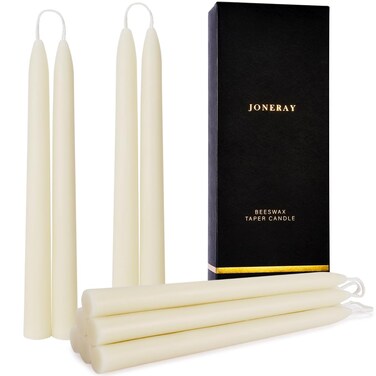 JONERAY 12-inch Ivory Beeswax Taper Candles - 9 Hour Long Burn Time, Pure Natural Non-Toxic Beeswax Candles, 10 Pack
