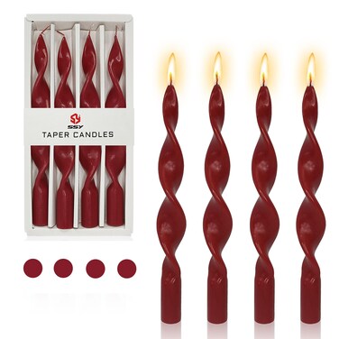 Spiral Taper Candle Spiral Candlesticks -Gedengni 10inch Red Twisted Candles Long Candle Sticks Twist Tapered Candles for Table Decor Housewarming Women Gift Idea,17D4PC-RED