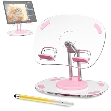 KeoPuals Acrylic Tablet Stand for Desk Clear Stand for Ipad Holder with 360 Rotatable Base Compatible with iPad Pro Air Mini (Pink)