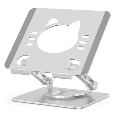 Aoviho Tablet Stand 360&Acirc;&deg; Rotating Aluminum Holder, Adjustable, Portable and Foldable Monitors Stand for iPads, Compatible with 4-12.9" Tablets, Silver