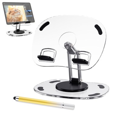 KeoPuals Acrylic Tablet Stand for Desk Clear Stand for Ipad Holder with 360 Rotatable Base Compatible with iPad Pro Air Mini (Black)