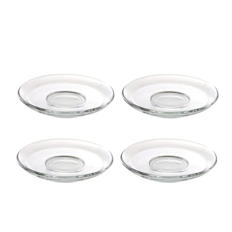 Clear Glass Plates Small Glass Plates Snack Dishes Dessert Plate 4Pcs Transparent Glass Saucers Round Tea Saucers Decorative Snack Dishes Tea Plates Glass Dinner Plate Saucer Glass Plates