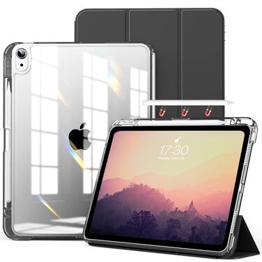 kenke Hybrid Case for iPad Air 11 Inch (M2) 2024, iPad Air 5th/4th Gen 2022/2020 10.9 Inch with Pencil Holder, 2 in 1 Detachable Cover with Clear Transparent Back Shell, Auto Sleep/Wake, Black
