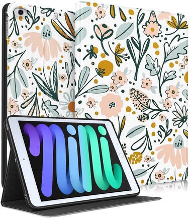 Uppuppy for Apple iPad Mini 5/4/3/2/1 Case, for iPad Mini 5th/4th/3rd/2nd/1st Generation Case Kids Cute Kawaii Folio Women Teen Girls Girly Flower Floral Design Cover for iPad Mini 7.9 Inch Case