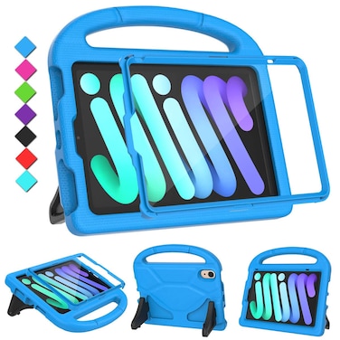 MOXOTEK Kids Case for iPad Mini 7 2024 / Mini 6 2021, iPad Mini 7th/6th Generation Case with Screen Protector, Durable Shockproof with Handle Stand Protective Cover for iPad 8.3 Inch, Blue