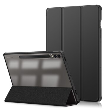 Xuanbeier Case for Samsung Galaxy Tab S9 Plus 12.4 inch 2023 Case,Slim Drop Protection Tri-Fold Cover with Hard Shell Transparent Back and S Pen Holder Stand Smart Cover with Auto Wake/Sleep,Black