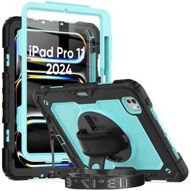 Herize iPad Pro Case 11 Inch for Kids   iPad Pro 11 5th Generation Case with Screen Protector Pen Holder   Hybrid Shockproof Rugged Drop Protection Cover W/ 360&Acirc;&deg; Kickstand Shoulder Strap   SkyBlue