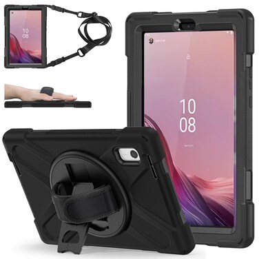 ZenRich Carrying Case for Lenovo Tab M9 2023 9.0''(TB-310FU/ TB-310FX), Heavy Duty Rugged Full-Body Protective Case with 360 Rotating Stand/Hand Strap/Shoulder Belt for Lenovo Tab M9 9 inch,Black