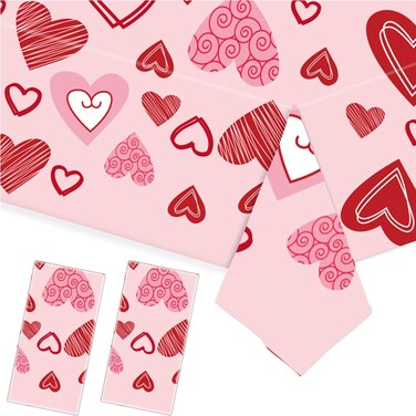 2 Pack Valentine's Day Plastic Table Cloth Anniversary Tablecloths Waterproof Plastic Table Covers Rectangle Table Covers Valentine Table Cloth Pink Heart Tablecloth Pink Table Cover, 54 x 108 In