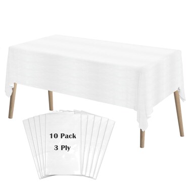 SWGIEEI White Disposable Tablecloth for Rectangle Tables 10 Pack, 54 x 108 Inch Paper &amp; Plastic Table Cover for Party, Birthday Table Cloth Outdoor Wedding Banquet