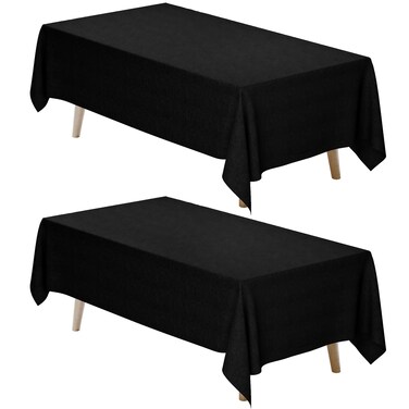 Fixwal Black Tablecloth Rectangle 70 x 120 Inch, 2 Pack 6-8ft Polyester Fabric Table Cloths Rectangular Table Covers for Party, Banquet, Dining, Birthday, Wedding