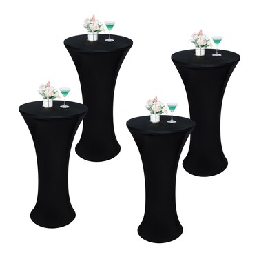 Wolkemer 4PCS 24x43 Inch Black Round Cocktail Tablecloth Fitted Highboy Stretch Cocktail Table Cover for Banquet Bar Party Pub Wedding Indoor Outdoor