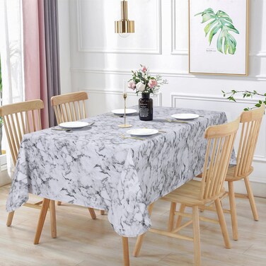 Vonabem 100% Waterproof Rectangle PVC Tablecloth, Vinyl Table Cloth Cover with Flannel Backing Oil Spill Proof Wipeable Table Cloths for Indoor Outdoor (White Marble,60X84IN)