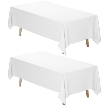 Fixwal White Tablecloth Rectangle 70 x 120 Inch, 2 Pack 6-8ft Polyester Fabric Table Cloths Rectangular Table Covers for Party, Banquet, Dining, Birthday, Wedding