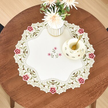 Wolkemer Jacquard Floral Oval Tablecloth Little Rose Embroidered Lace Beige Table Cover for Home Dining Kitchen Decor 60 x 84 inch