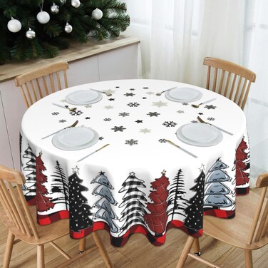 JYKCUL Christmas Tablecloth Round 60 Inch Christmas Trees Buffalo Plaid Table Cloth Xmas Winter Table Cover for Party Picnic Kitchen Dinner Decor