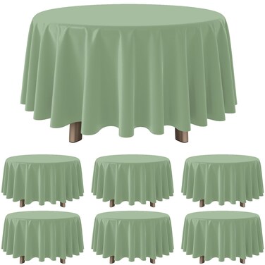YIDAKO 6Pack Sage Green Plastic Tablecloths Round Light Green Tablecloth Waterproof Disposable Round Sage Table Cover for Birthday Bridal Wedding Baby Shower Party Decorations,84Inch
