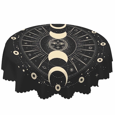 AOYEGO Moon Sun Round Tablecloth 60 Inch Star Galaxy Zodiac Signs Moonlight Esoteric Astrology Nature Science Table Cloth Polyester Tablecloths for Home Decor, Parties, Picnic