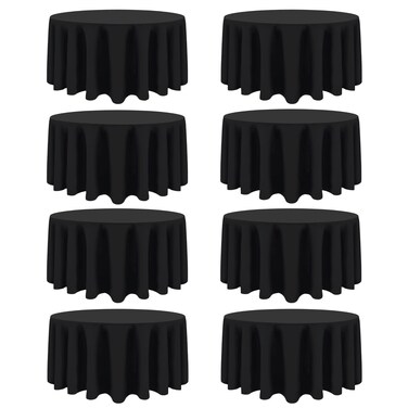 8 Packs Round Tablecloth 120 Inch Black Round Table Cloth, Washable Polyester Fabric Tablecloths, Wrinkle Resistant Table Cloth Round Cover for Wedding Party Banquet Dining