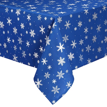 Mixweer Winter Tablecloth Rectangle Snowflake Printed Table Cover Winter Decorations Snowflake Table Cloth Washable Table Cloths for Dinner Xmas Decor(60 x 120 Inch,Blue)