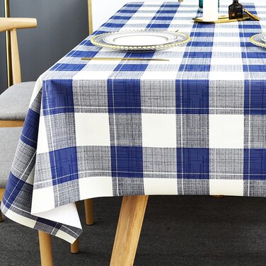 TruDelve Plastic Tablecloths for Rectangle Tables Blue Checkered Vinyl Tablecloth Waterproof Wipeable Oilcloth Table Cloth for Outdoor Picnic Table Cover (54'' x 84'', Blue)