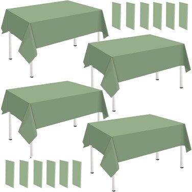 Whaline 16Pcs Sage Green Plastic Tablecloth Solid Green Rectangle Table Cover Waterproof Table Cloth for Birthday Wedding Bride Shower Parties Decorations Supplies, 54 x 108 Inch