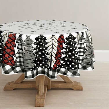 Horaldaily Christmas Tablecloth 70&Atilde;&mdash;70 Inch Round, Christmas Trees Buffalo Plaid Black Washable Table Cover for Party Picnic Dinner Decor